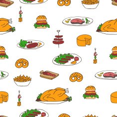 Food and snacks doodle pattern