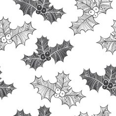 Black and white seamless pattern with holly berry