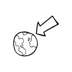 line drawing cartoon arrow pointing at earth