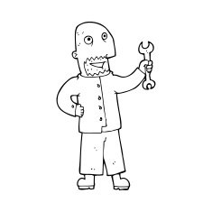 line drawing cartoon mechanic