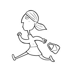 line drawing cartoon running woman stressed