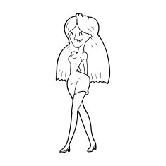 line drawing cartoon woman in dress