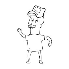 line drawing cartoon bored mechanic