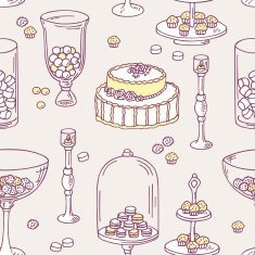 Seamless pattern with doodle candy bar objects Sweet shop background