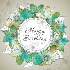 Vector Happy Birthday greeting card with beautiful clematis flow