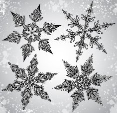 SEt of four beautiful hand drawn ornamental doodle snowflakes