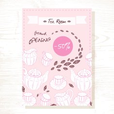 Tea room sale flyer template with tea service in vector N2