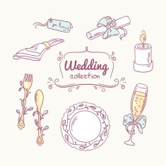 Wedding table decoration in doodle style Hand drawn celebration clip