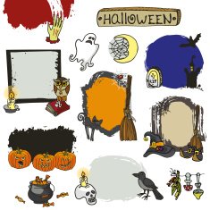 Halloween spooky lebel set Doodles isolated badges