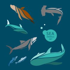 vector sea animals logo set