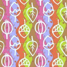 Seamless Abstract Hand Drawn Wave Pattern with Nature Elements
