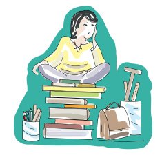 Hand Drawn Cartoon Student Sitting on Books N2