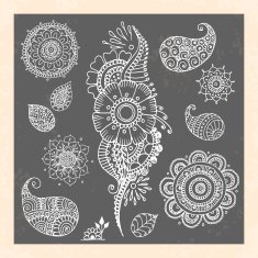 Henna tattoo doodle vector elements on black background N2