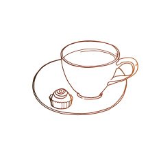 Coffee cup with candy at saucer vector sketch N2