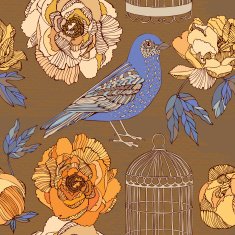Bird and blooming roses
