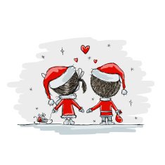 Couple in love together christmas illustration for your design