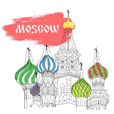 Moscow Red Square cathedral in colorful sketch style