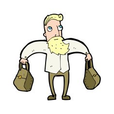 cartoon hipster man carrying bags