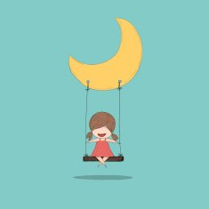 Cartoon girl swinging on a moon drawing by hand vector N2