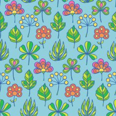 Seamless pattern with hand drawn leaves and flowers N2