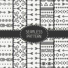 Set of hand drawn geometric ethnic seamless pattern Wrapping paper