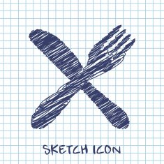 kitchen doodle sketch icon of crossed fork and knife