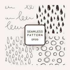 Set of vector seamless patterns with scribbles and raindrops