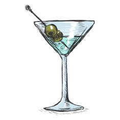 Vector Color Sketch Martini Glass with Olives
