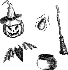 Hand drawn Vintage halloween set
