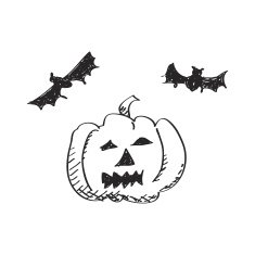 Simple doodle of a pumpkin and bats N2