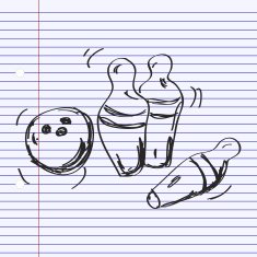 Simple doodle of a bowling ball and skittles N3