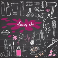Handdrawn collection of make up cosmetics and beauty items set N2