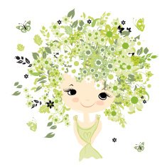 Female portrait with floral hairstyle for your design N4