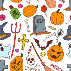seamless colorful halloween symbols