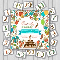 Happy birthday card invitation on wood background N2
