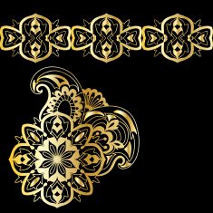 Abstract Golden mandala and border mehndi elements