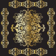 Abstract Golden mandala and border mehndi elements N2