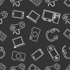 Seamless pattern with gadgets computers in thin line style