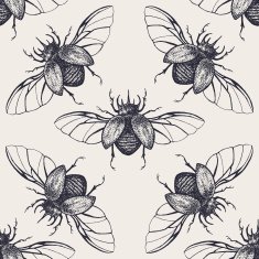 Beetles with wings vintage seamless pattern