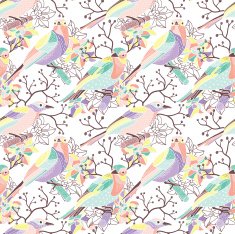 Seamless floral pattern with birds