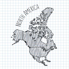 Pencil hand drawn North America map vector on paper illustration