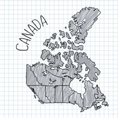 Grey and black pen hand drawn Canada map vector on