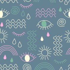 Simple vector abstract seamless pattern with eyes waves sun drops