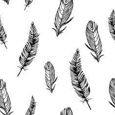 Black and white seamless pattern with feathers