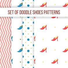 Set of four vector seamless patterns with women's shoes