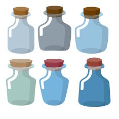 Glass bottles of different shapes with Stoppers in laboratory