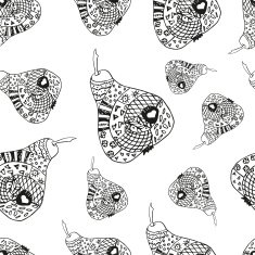 Zentangle pear outline on white background seamless pattern
