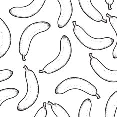 Seamless pattern with monochrome scattered doodle bananas Retro