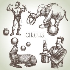 Hand drawn sketch circus and amusement vector illustrations Vin