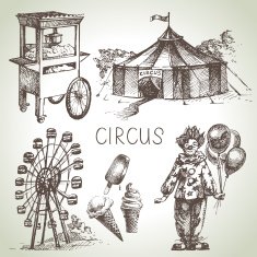 Hand drawn sketch circus and amusement vector illustrations Vin N2